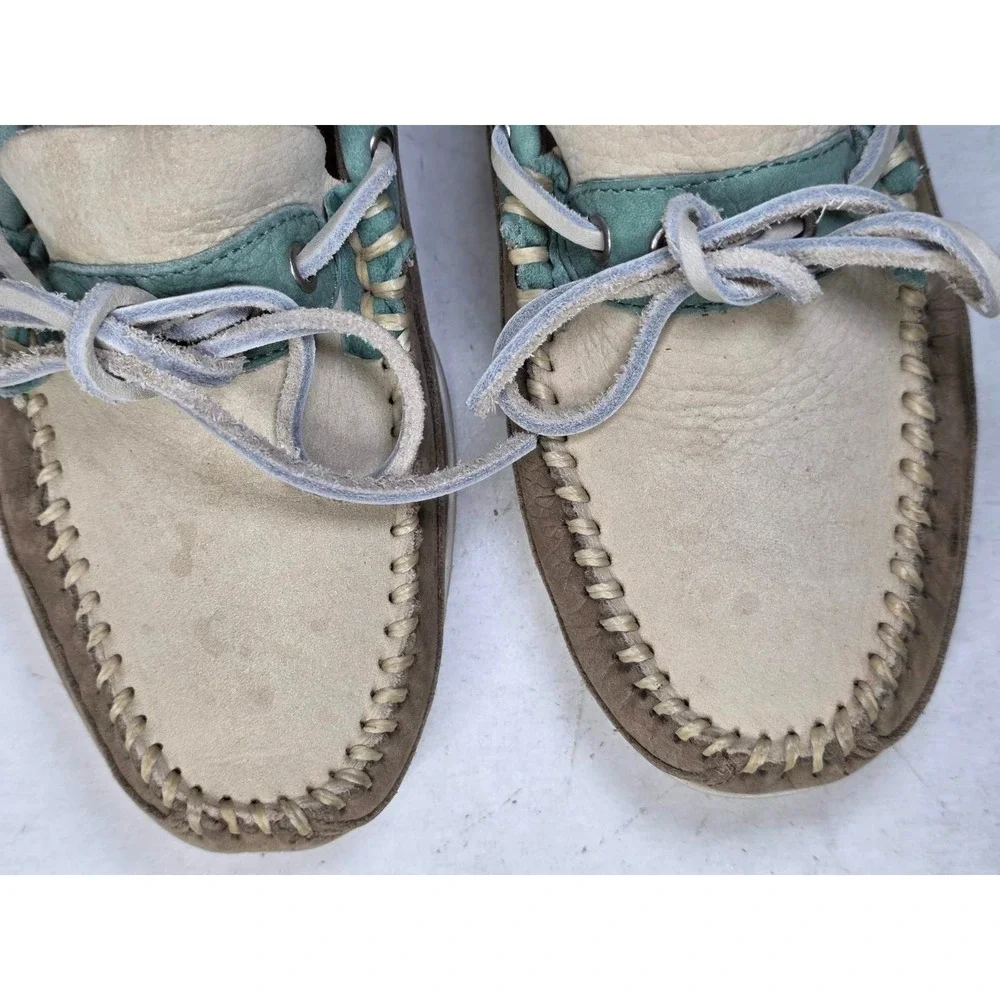 GH Bass Men's Boat Shoes Size 8.5 Brown Teal‎ Beige Suede Slip On Arch Loafers
